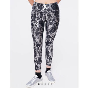 Women's Werk Metallic Snake Print Leggings XS Silver and Black